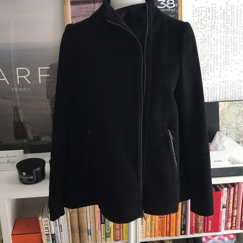 BCBG Black Moto Style Wool Blend Swing Coat/Jacket - Picture 1 of 7